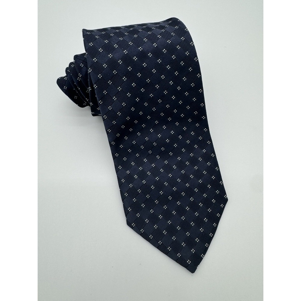 Giorgio Armani Tie Navy Blue Geometric Silk Tie Made In Italy Luxury Designer